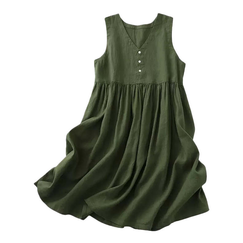 A simple and slimming A-line dress in military green sleeveless dress for women in summer Item Picture
