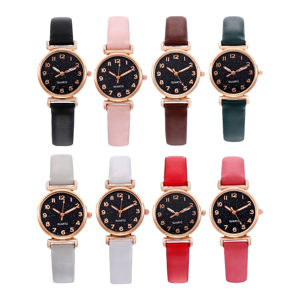 A group of watches with black dials and rose gold borders Item Picture