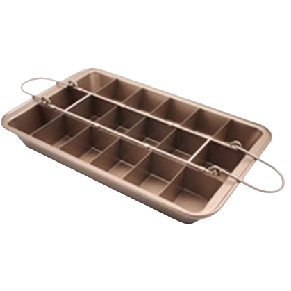 Brown grid baking tray with metal handle, household baking tool, kitchen baking tool Item Picture