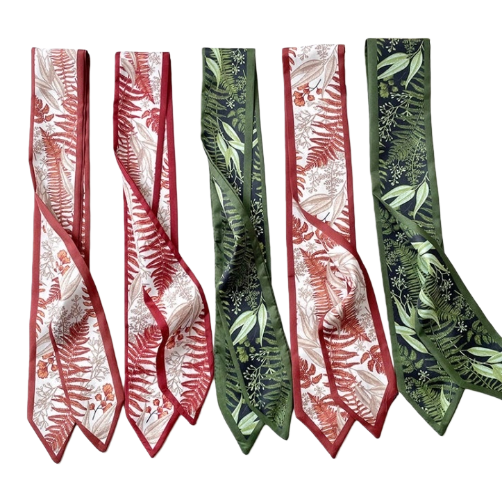 Four plant-printed silk scarves are light, breathable and a must-have for spring and summer outfits Item Picture