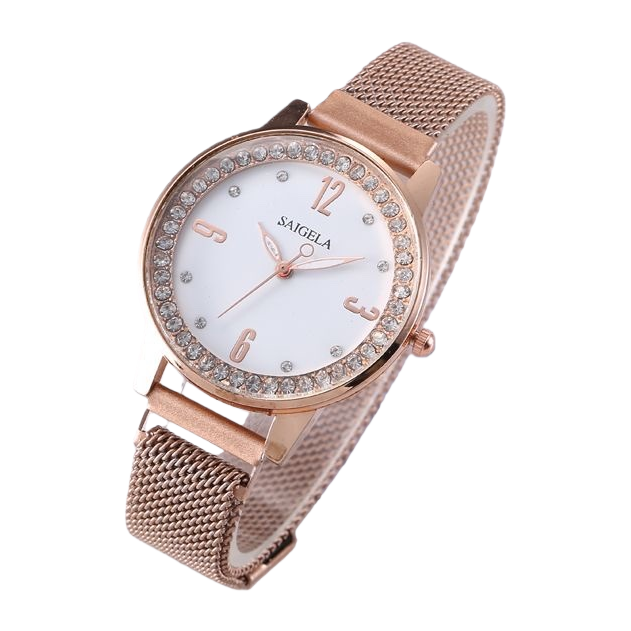 Rose gold diamond-encrusted dial quartz watch for women, fashionable and light luxury Item Picture