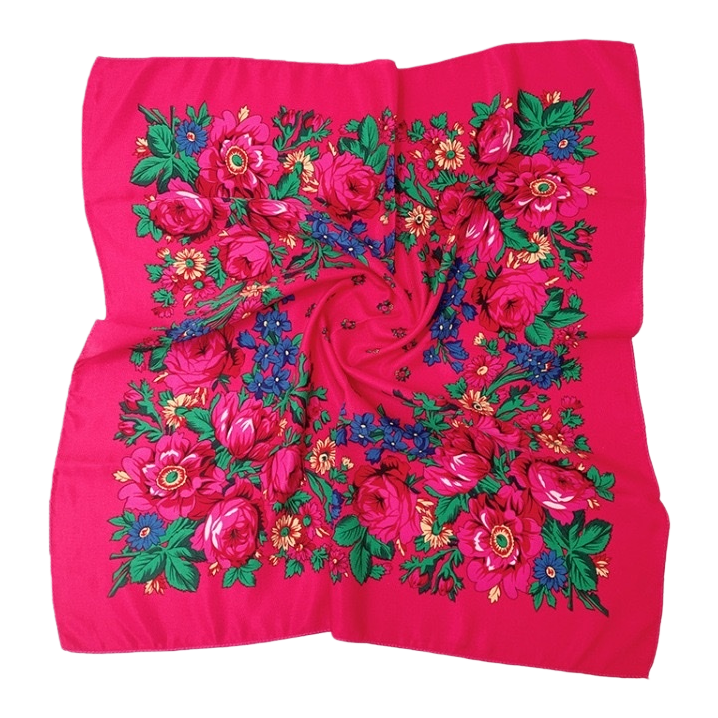 Red floral pattern silk square scarf, fashionable printed small square scarf, light and breathable Item Picture