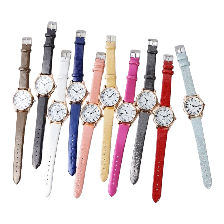 This multi-color leather strap watch is a fashionable, simple and versatile wristwatch for both men and women Item Picture