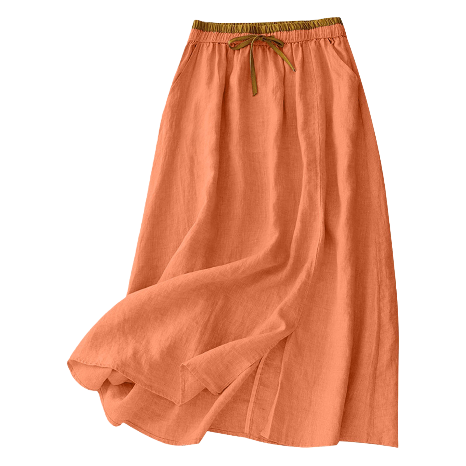 A new orange long dress for women in summer, a slimming and waist-cinching A-line dress with a flowing and flowing silhouette Item Picture