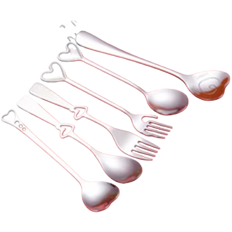 Silver heart-shaped decorative tableware set of 6 pieces, table setting, home decoration Item Picture