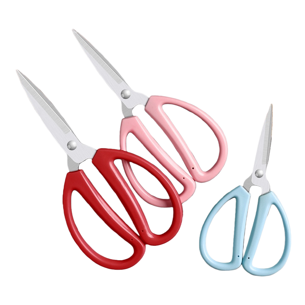 Three pairs of colorful handle scissors made of stainless steel, sharp for home use, multi-functional for cutting paper and cloth Item Picture