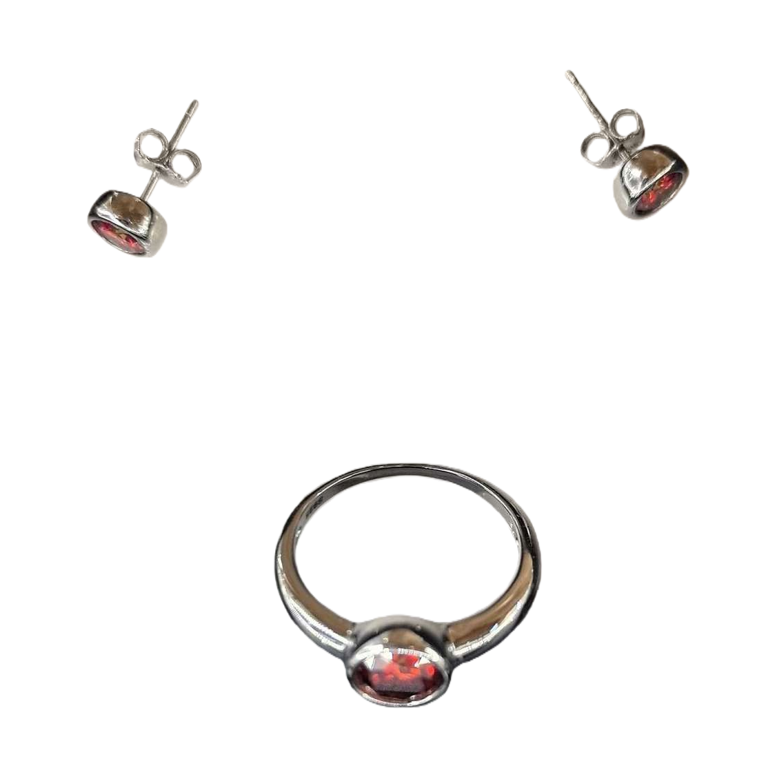 All-silver ring stud set, decorated with red gemstones as fashionable and light luxury accessories Item Picture