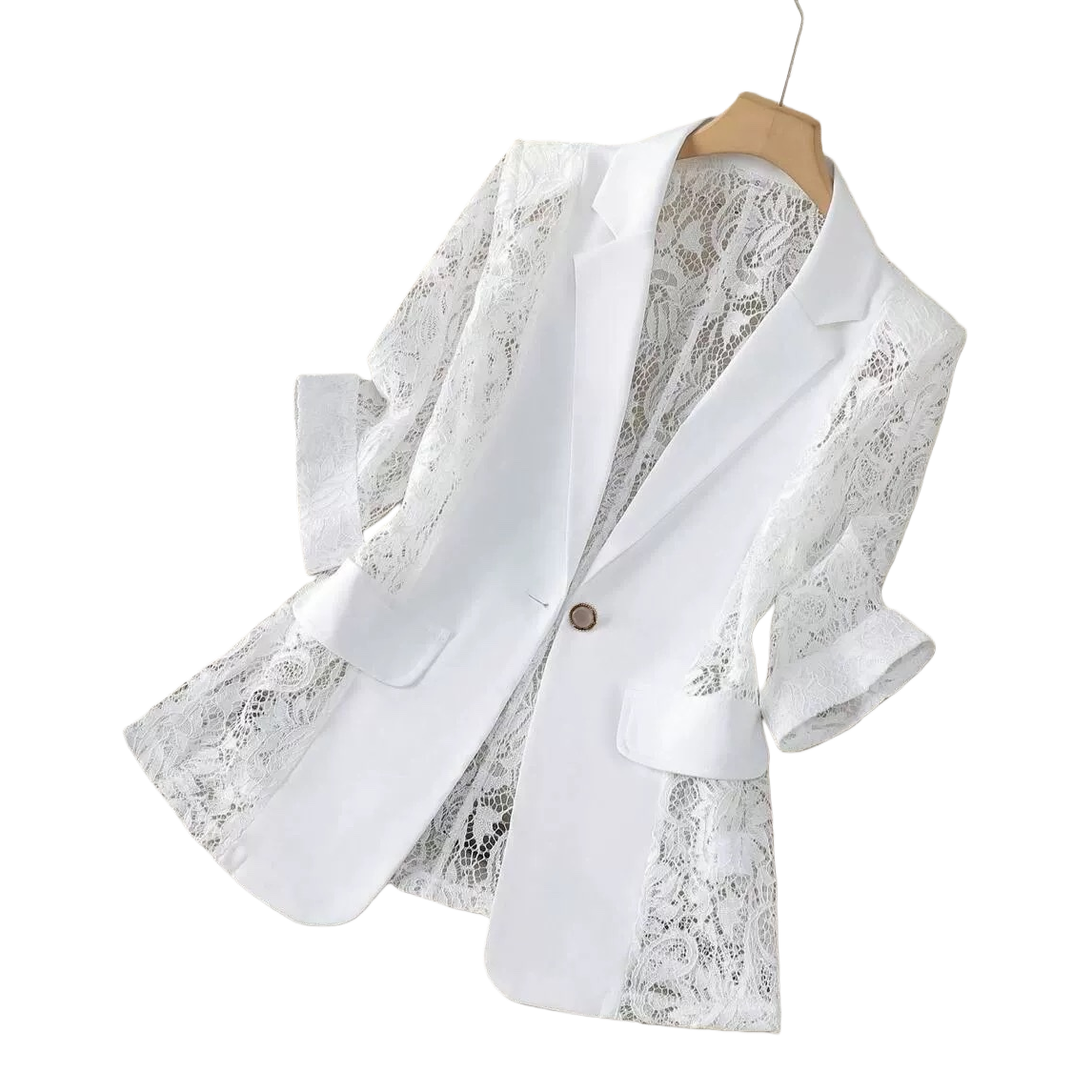 White lace patchwork suit jacket for women, slimming and shaping, versatile for commuting, spring and autumn style Item Picture