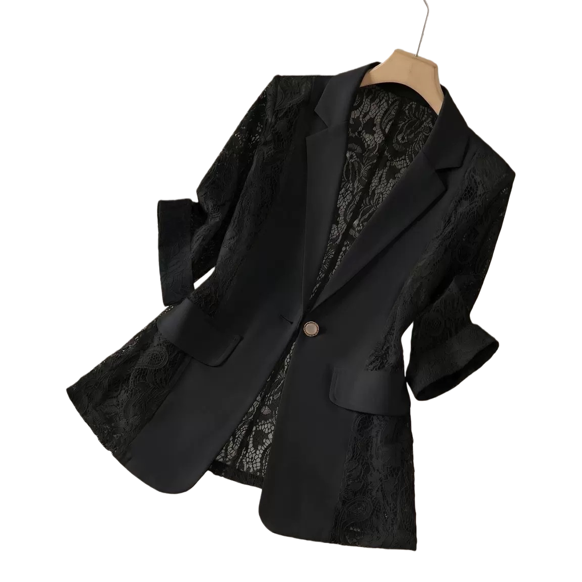Black lace patchwork suit jacket for women, slimming and shaping, versatile for commuting, spring and autumn style Item Picture