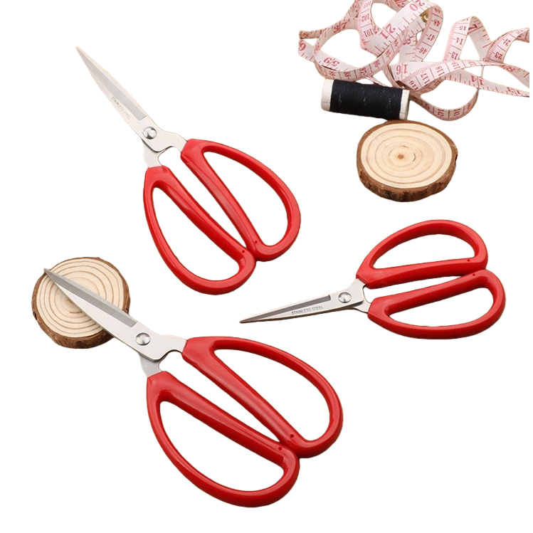 Red handle scissors, household stainless steel sharp, multi-functional for cutting paper and cloth Item Picture