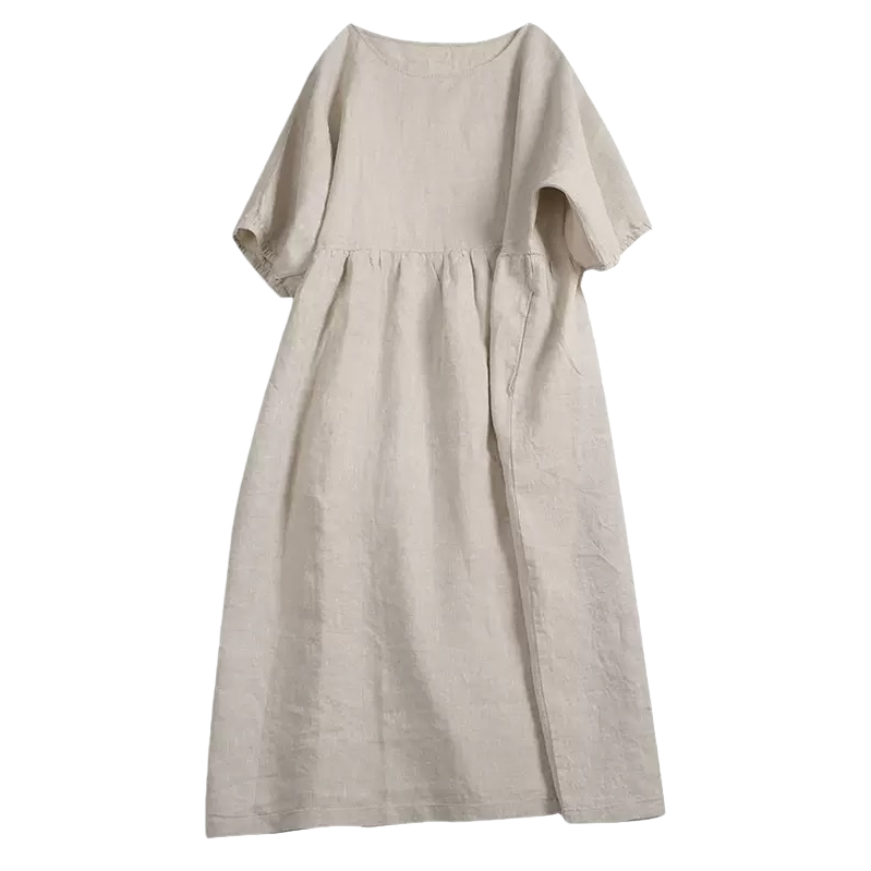 Beige linen dress for women's spring and autumn commuting casual long dress with a flowing and artistic feel Item Picture