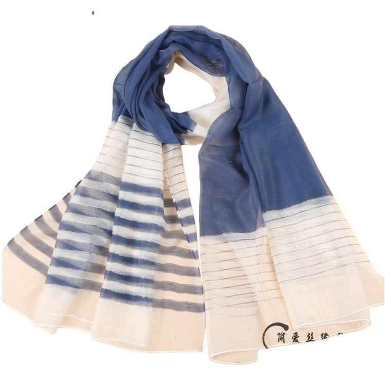 The blue and white striped silk scarf is a fashionable and versatile thin style for women in spring and summer Item Picture