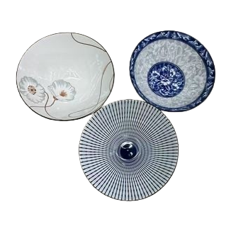 Three ceramic bowls, a set of simple household tableware and kitchenware Item Picture