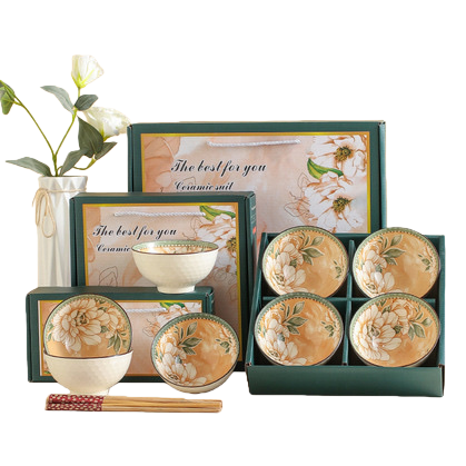 Ceramic tableware set, home simple style bowl, plate, spoon and chopsticks combination, underglaze color technique Item Picture