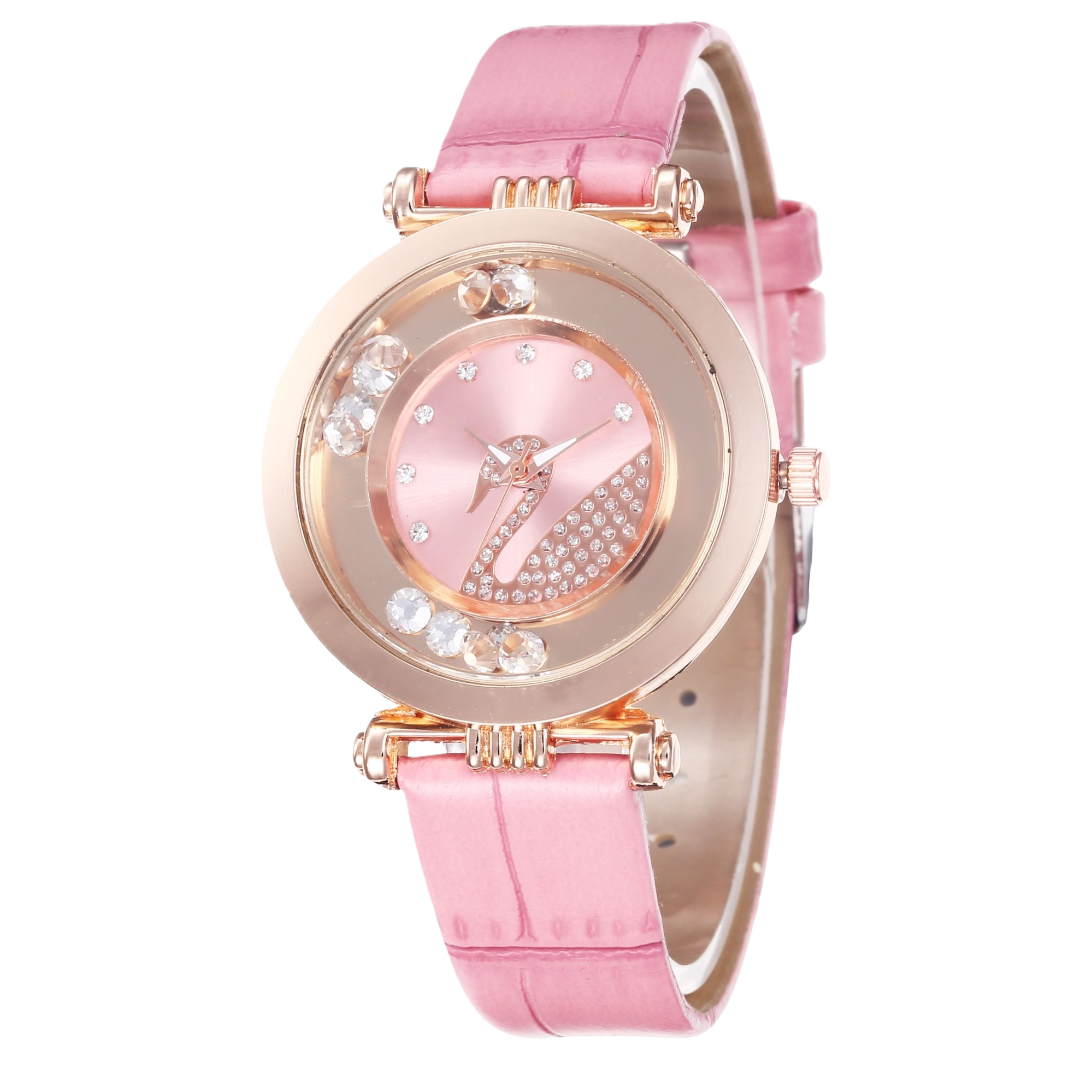 The pink leather strap rose gold ladies' watch is fashionable, light luxury, simple and versatile Item Picture