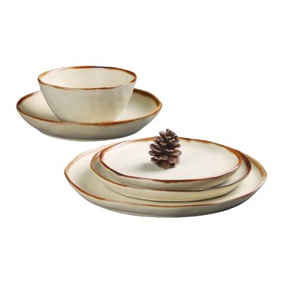Beige ceramic pinecone pattern tableware set, a simple home-style combination of bowls, plates, spoons and chopsticks Item Picture