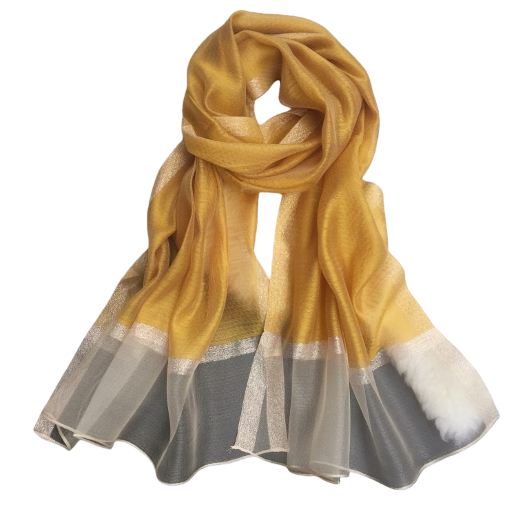 The golden silk scarf is warm, light, drape, fashionable and versatile for women in autumn and winter Item Picture