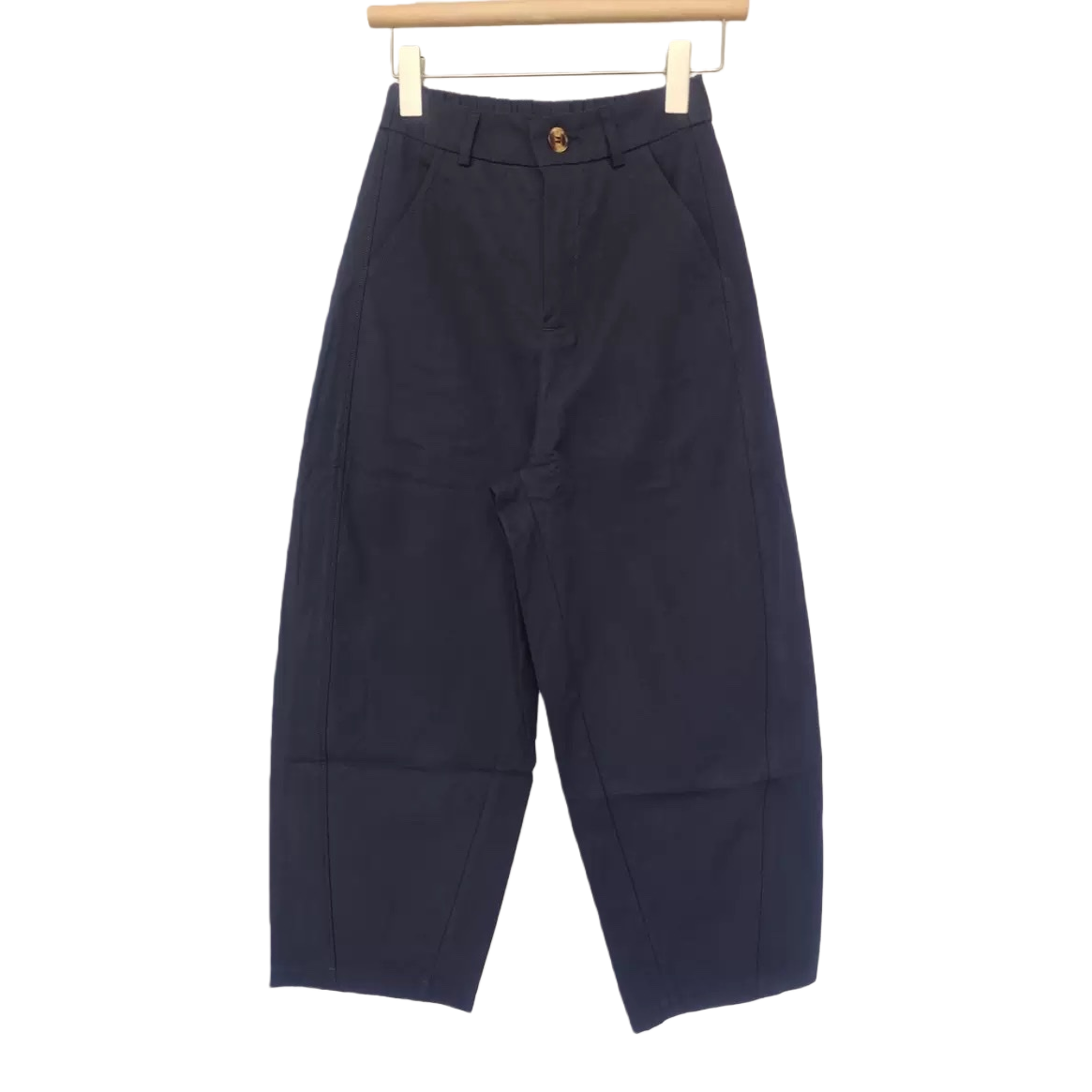 Deep blue tencel cotton curved knife pants, slimming and high-stretch casual trousers Item Picture