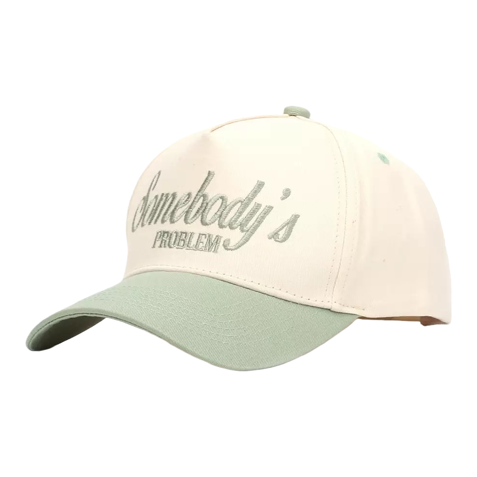 The off-white and light green color-matched baseball cap is a unisex casual and versatile sun hat Item Picture