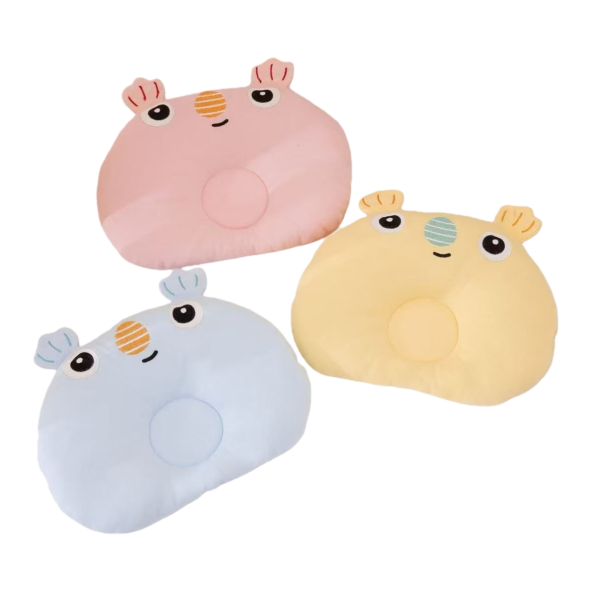 Pink, yellow and blue frog-shaped baby shaping pillow Item Picture