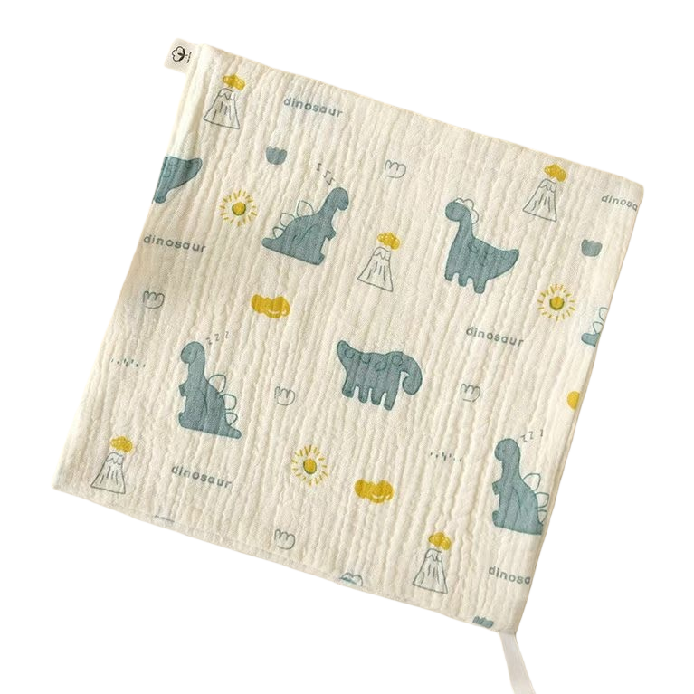 Beige dinosaur pattern pure cotton square towel 30cmx30cm, suitable for both men and women Item Picture