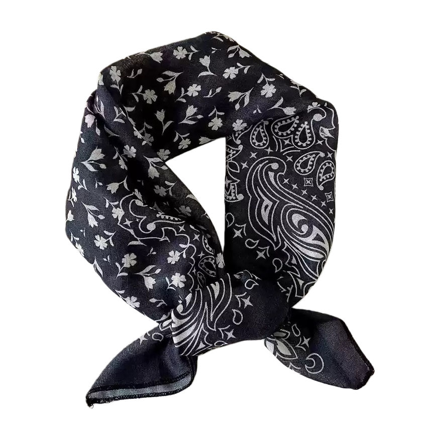Black floral Paisley patchwork square scarf, a fashionable printed silk scarf for women Item Picture