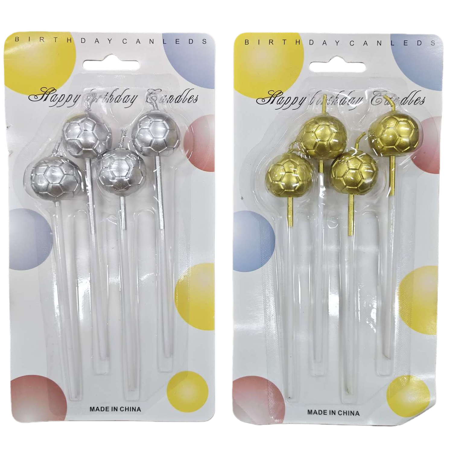 Silver and gold football-shaped birthday candle set for children's party decoration Item Picture