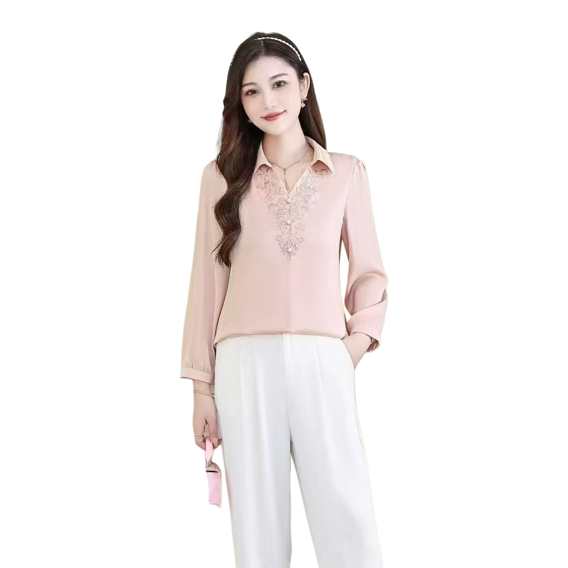 Pink shirt women's slimming and form-fitting top Item Picture
