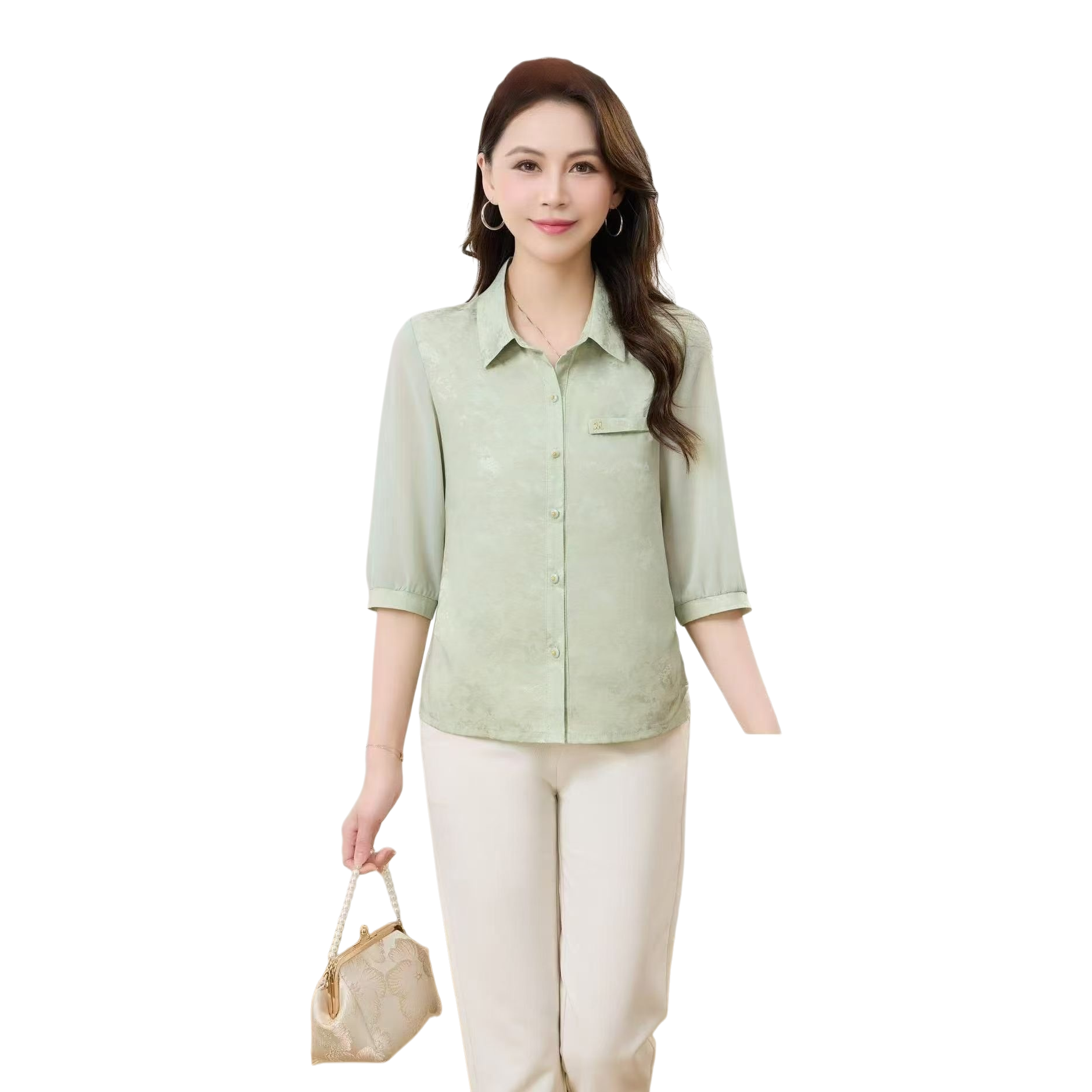 A light green shirt for women, a slimming and fashionable top for women Item Picture