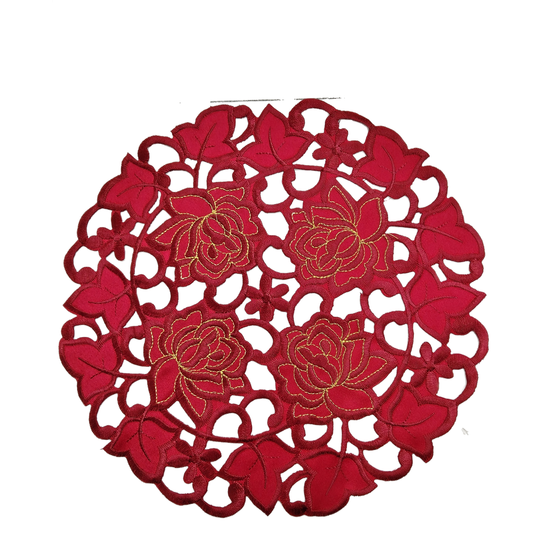 Red satin embroidered handcrafted hollowed-out placemats Item Picture