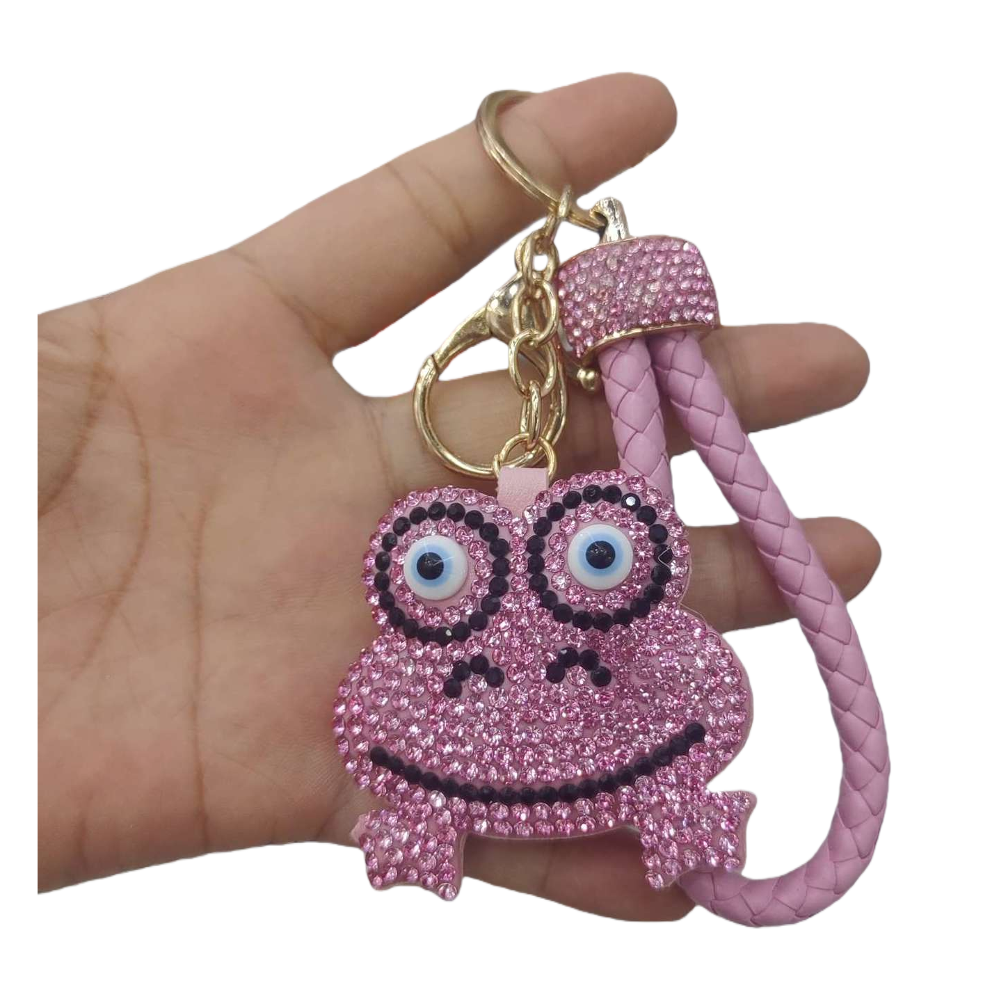 The pink frog-shaped keychain is cute and the soft rubber pendant is small and portable Item Picture