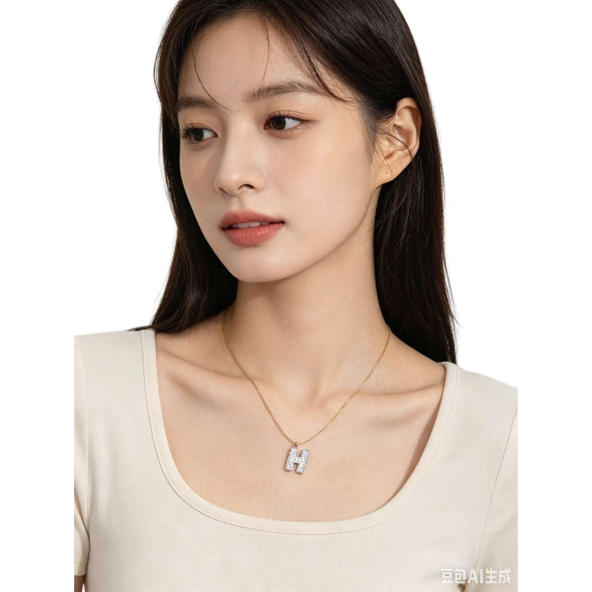 The golden letter H diamond necklace for women is exquisite, fashionable and versatile Item Picture