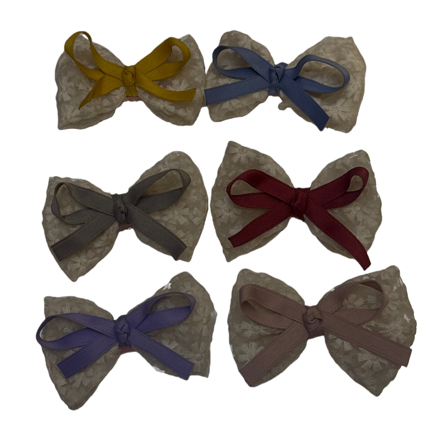 Six colorful ribbon bow hair accessories for girls and adults, suitable for tying hair and headwear Item Picture