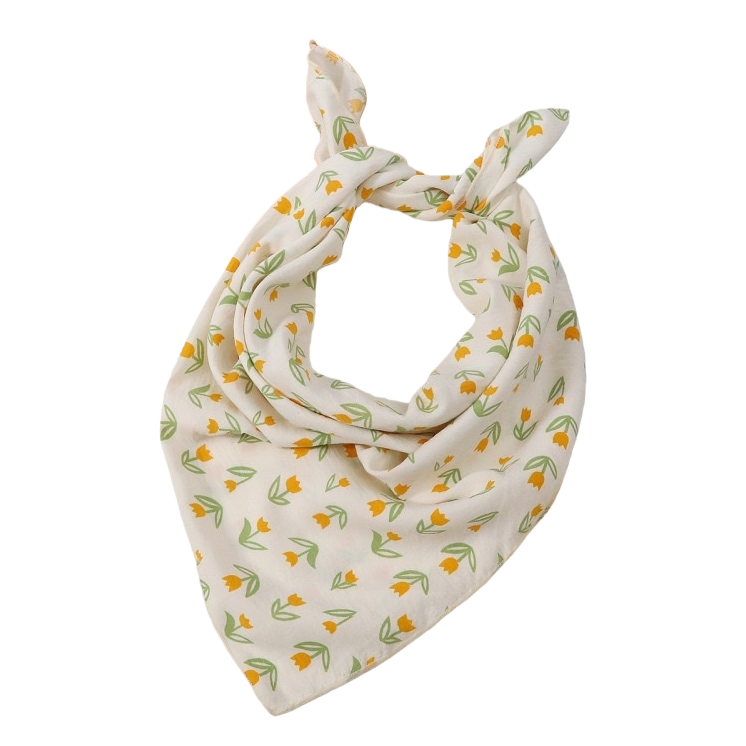 Beige, yellowish-green, small flower-pattered pure cotton square towel 30cmx30cm handkerchief style face towel Item Picture