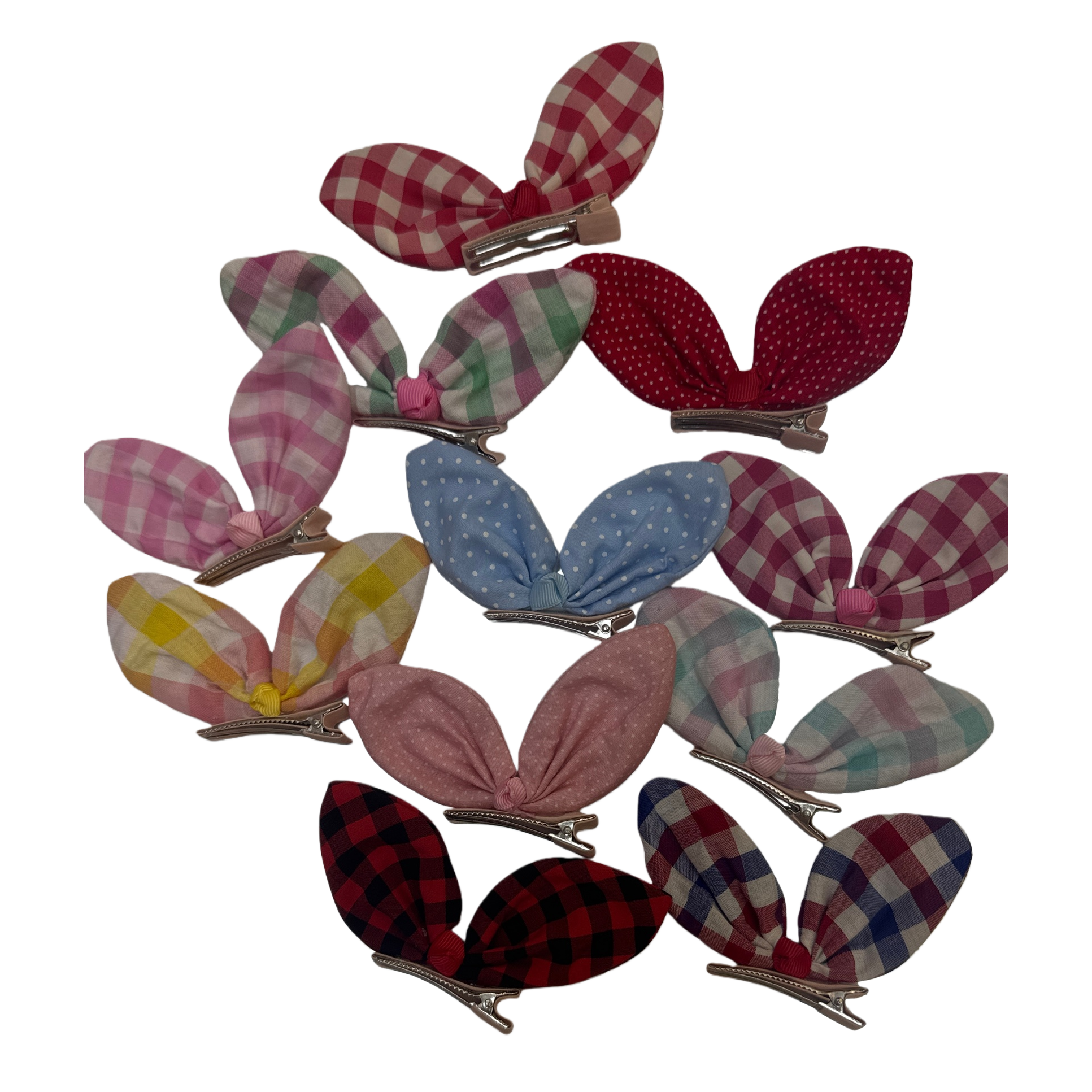 A sweet and girlish headwear with colorful checkered and polka dot bow hairpins Item Picture