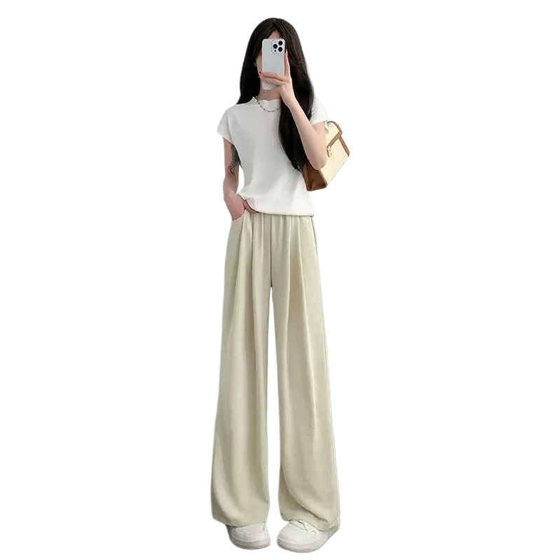 Apricot-colored wide-leg pants, high-waisted and slimming casual pants for women's spring and summer outfits Item Picture
