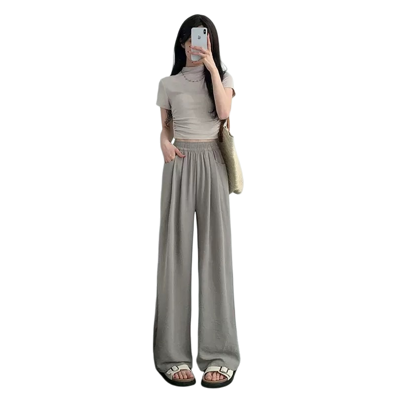 Pickle-colored wide-leg pants for tall people Item Picture