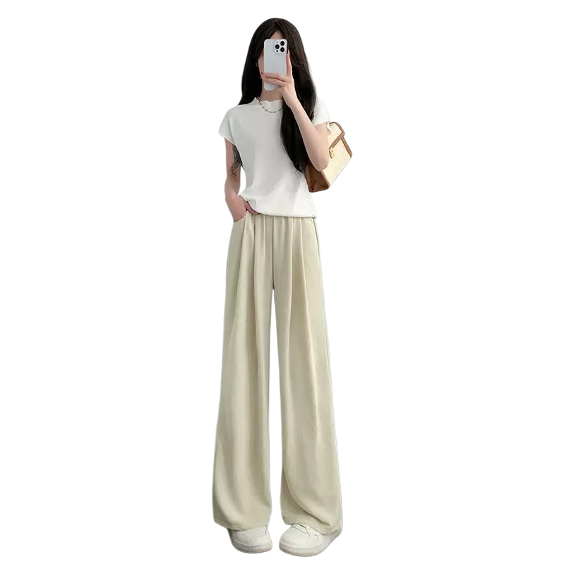 Apricot-colored tall wide-leg pants with drape make one look taller. Nine-inch straight casual trousers Item Picture
