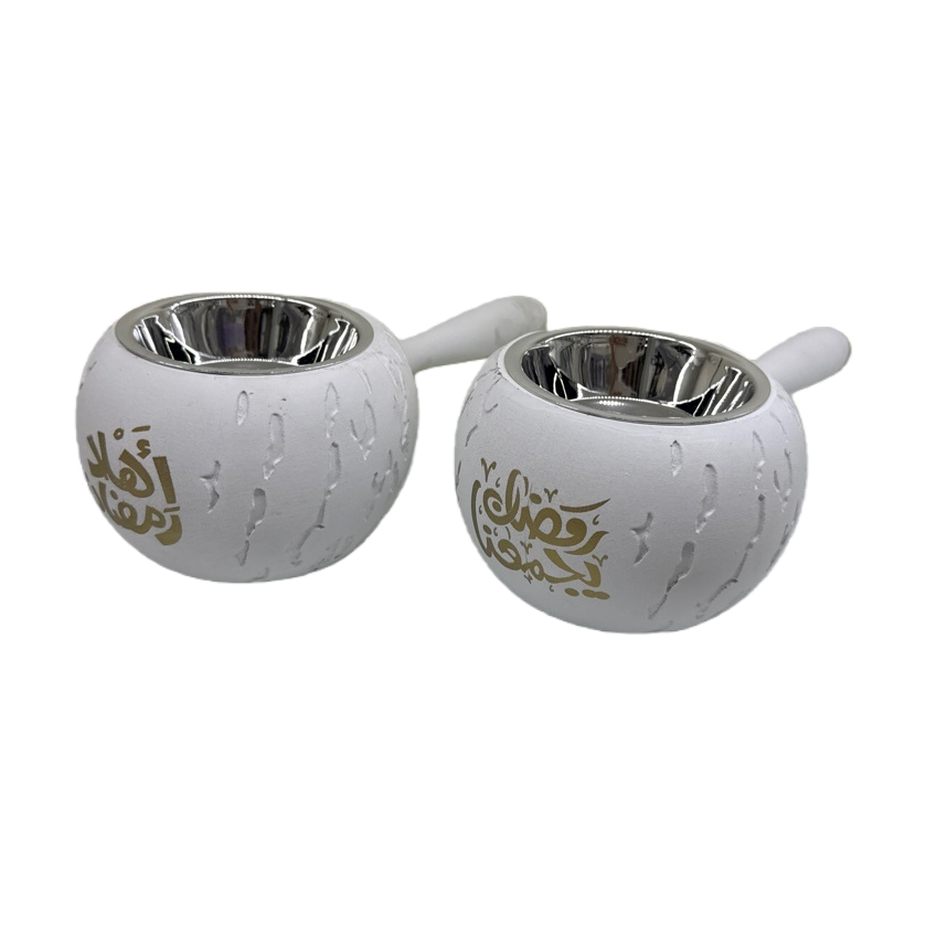 A white incense burner decorated with golden Arabic characters Item Picture