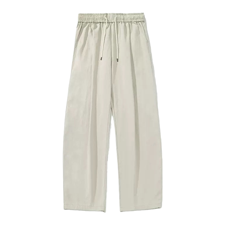 Beige drawstring casual pants for women, loose and slimming, high-waisted with a drape, cotton and linen nine-inch pants Item Picture