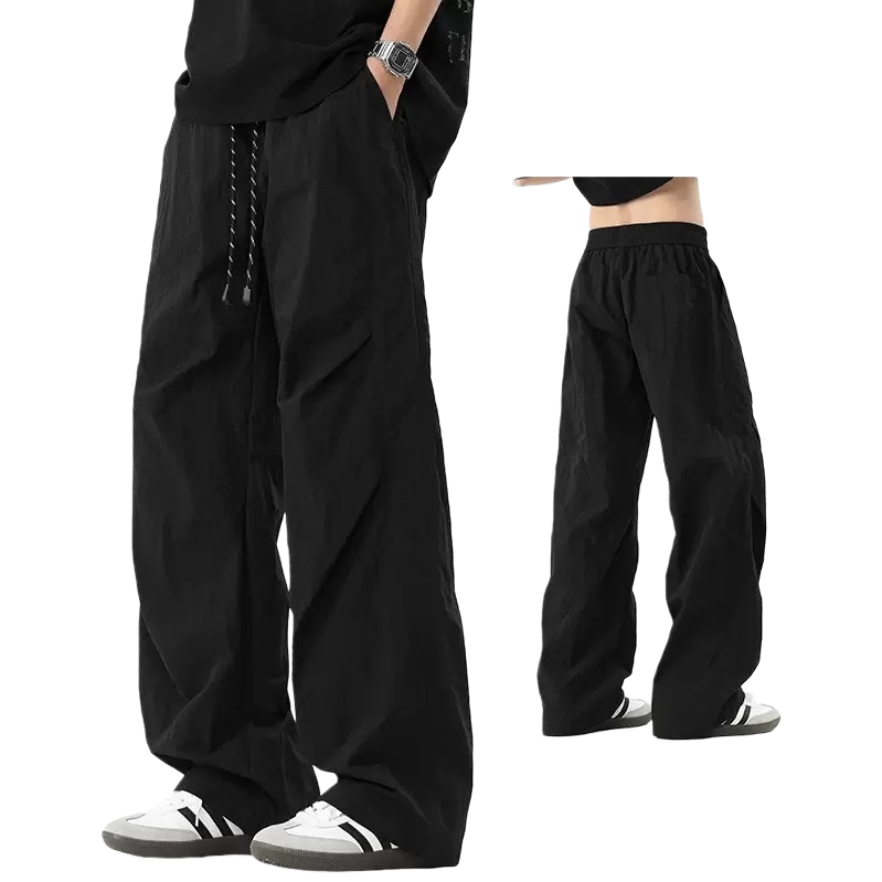 Black loose long pants for women, casual and slimming with a flowing straight leg Item Picture