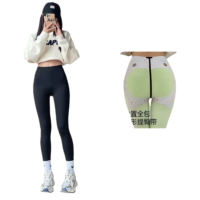 Black high-waisted tight pants for women paired with white short sweatshirts and sports shoes, the same style for models Item Picture