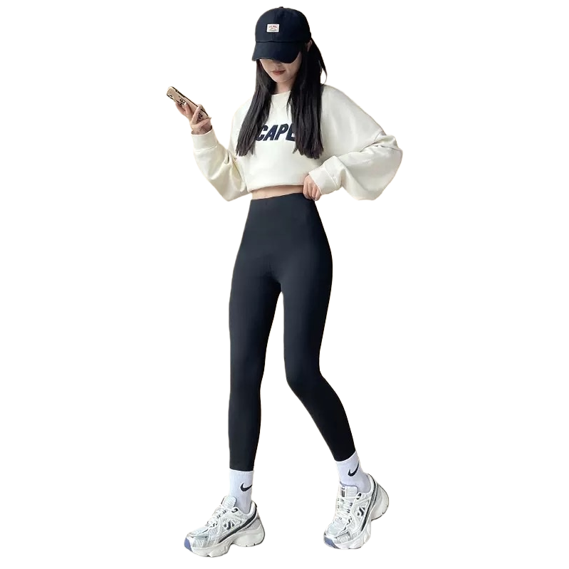 Black tight-fitting pants for women, high-elasticity slimming, the same style of slimming skinny pants as models Item Picture