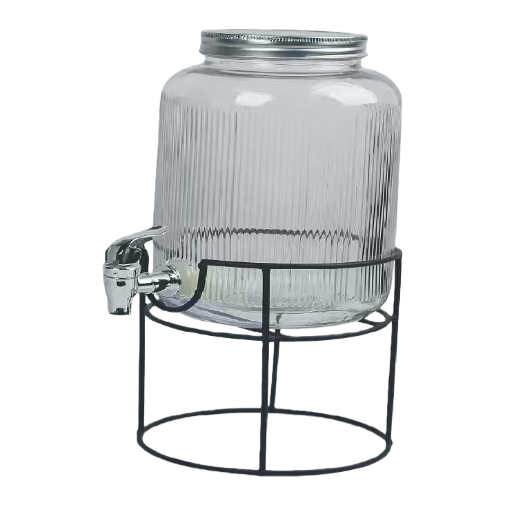 Household large-capacity cold drink water bottle with faucet, buffet juice bucket, glass beverage can, cold water bottle, cola bucket Item Picture