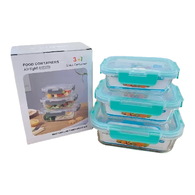 Transparent glass food box set, fresh-keeping, sealed and leak-proof, suitable for microwave oven, Stackable Item Picture