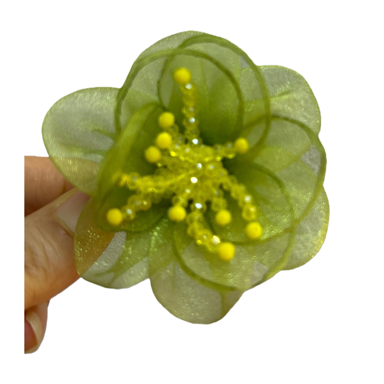 Green gauze flower hair accessory, handcrafted three-dimensional, light and soft, suitable for daily dates Item Picture