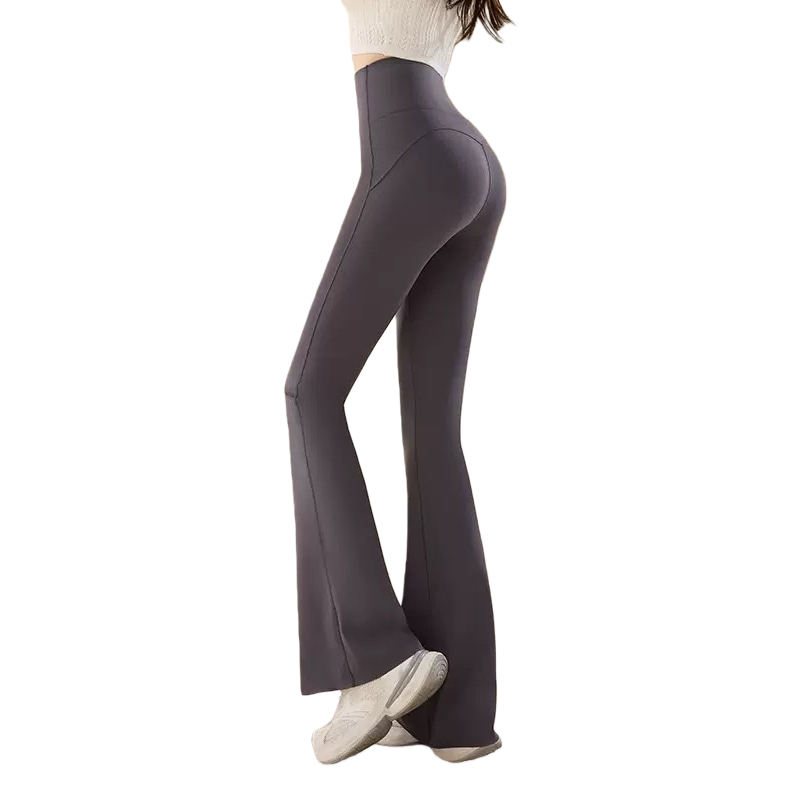 Grey high-waisted flared pants for women, with a slimming and form-fitting look, are the same as those for models Item Picture