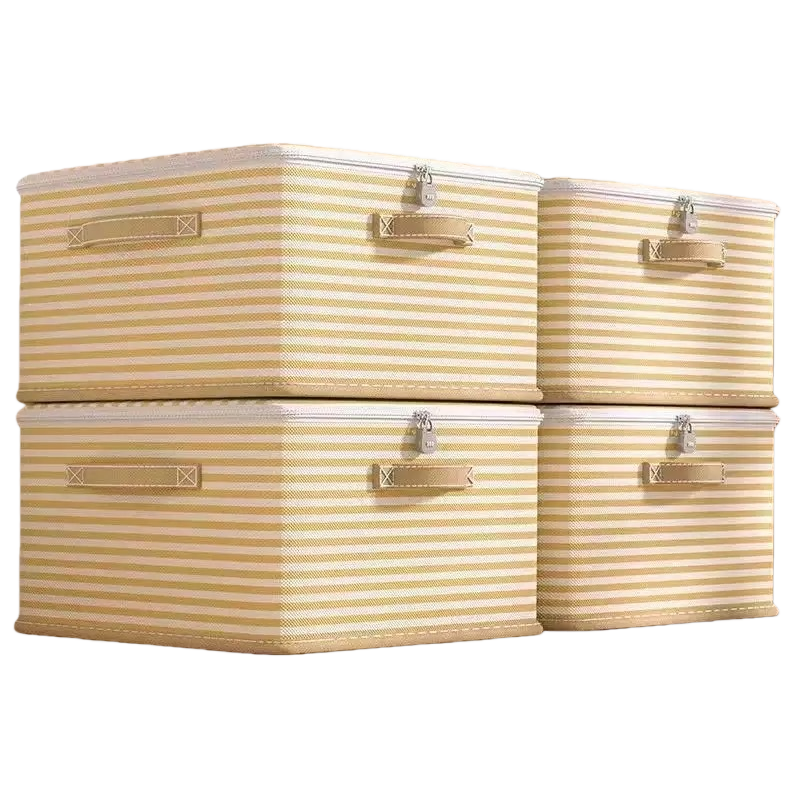 Yellow and white striped plastic storage box, household organizing box, large-capacity storage box Item Picture