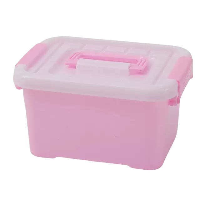 A pink plastic storage box with a white lid for home organization and storage is simple and versatile Item Picture