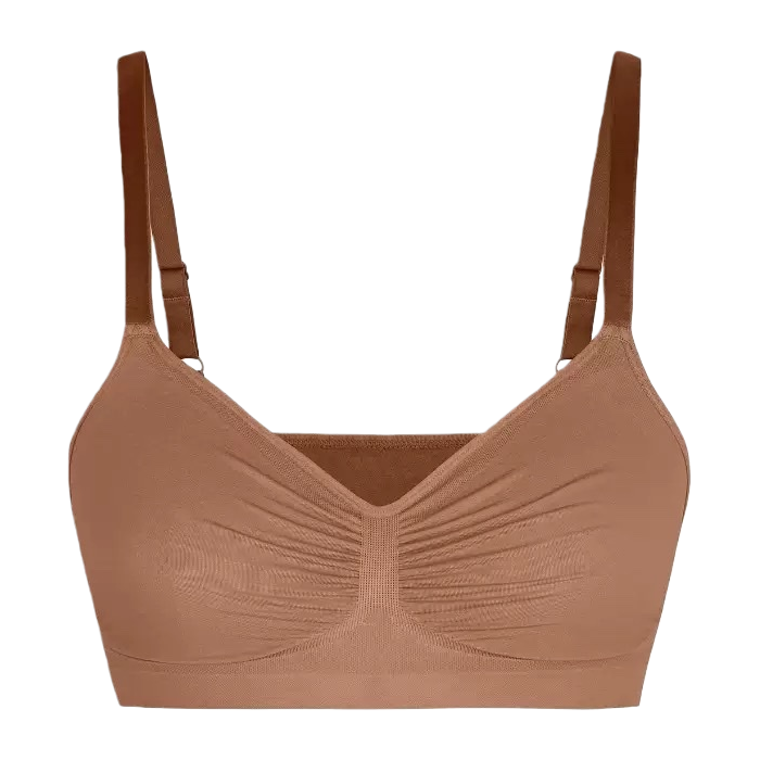 The brown knitted bra is a comfortable, breathable, and adjustable women's underwear without a steel ring Item Picture